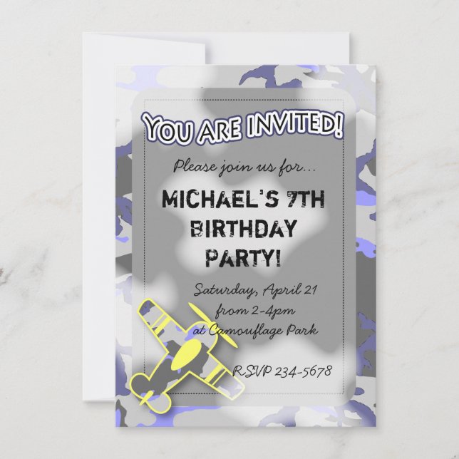 Aeroplane Camouflage Birthday Invitation (Front)