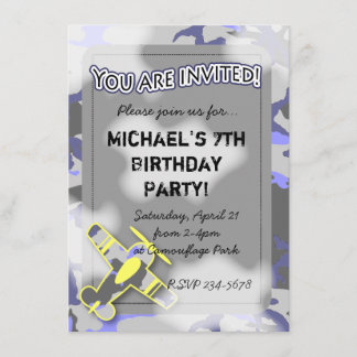 Aeroplane Camouflage Birthday Invitation
