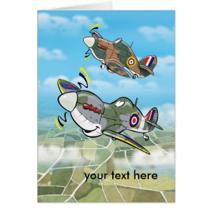 aeroplane caricature ww2 fighters greeting card