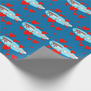 aeroplane caryying love message cartoon wrapping paper