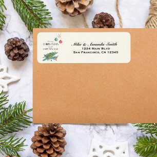 Aeroplane & Christmas Holiday Tree Funny Watercolo Return Address Label