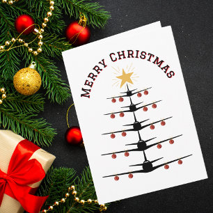 Aeroplane Christmas Tree Family Photo Simple Custo Card