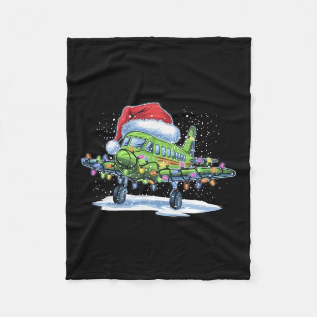 Aeroplane Christmas Tree Lights Merry Christmas Xm Fleece Blanket (Front)