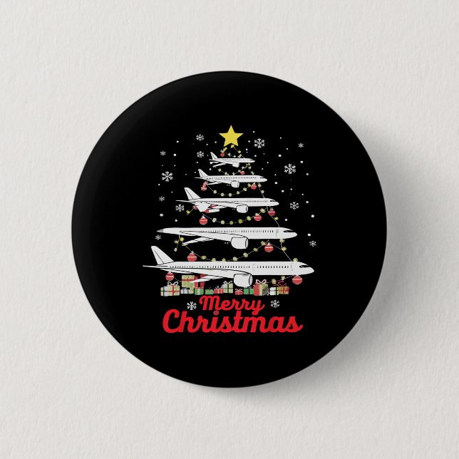 Aeroplane Christmas Tree Merry Christmas Most Like 6 Cm Round Badge (Front)