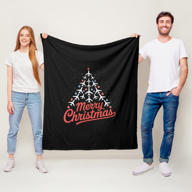 Aeroplane Christmas Tree Pilot Fleece Blanket (In Situ)