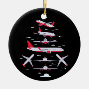 Aeroplane Christmas Tree Pilot Merry Christmas Xma Ceramic Ornament