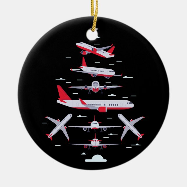Aeroplane Christmas Tree Pilot Merry Christmas Xma Ceramic Ornament (Front)