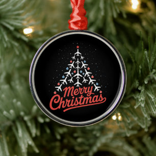 Aeroplane Christmas Tree Pilot Metal Ornament