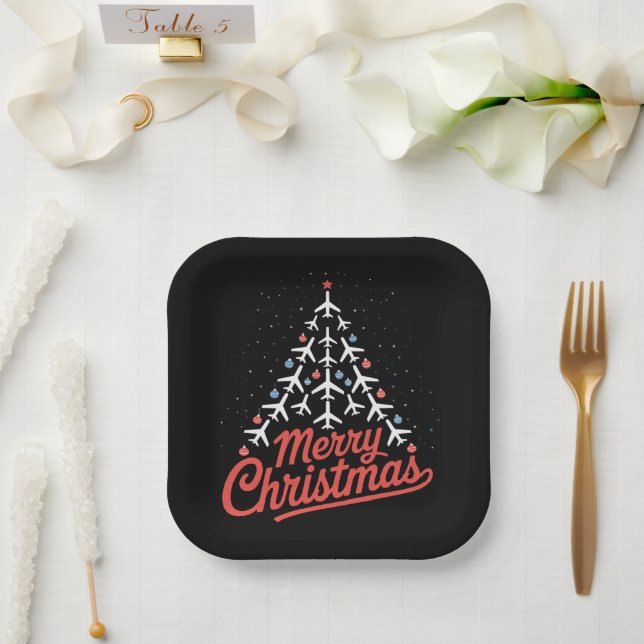 Aeroplane Christmas Tree Pilot Paper Plate (Wedding)