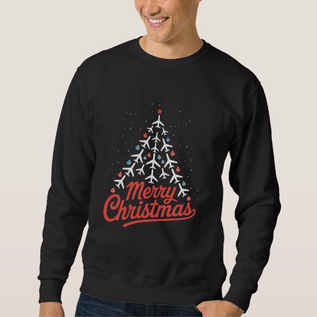 Aeroplane Christmas Tree Pilot Sweatshirt (Front)