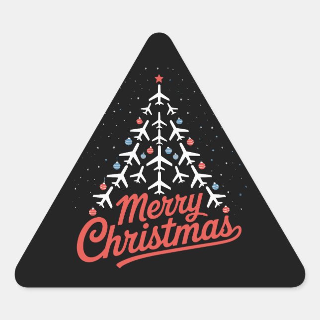 Aeroplane Christmas Tree Pilot Triangle Sticker (Front)
