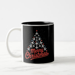 Aeroplane Christmas Tree Pilot Two-Tone Coffee Mug
