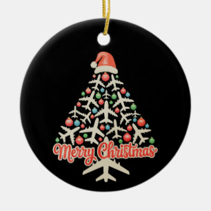Aeroplane Christmas Tree Pilot Xmas Holiday Family Ceramic Ornament