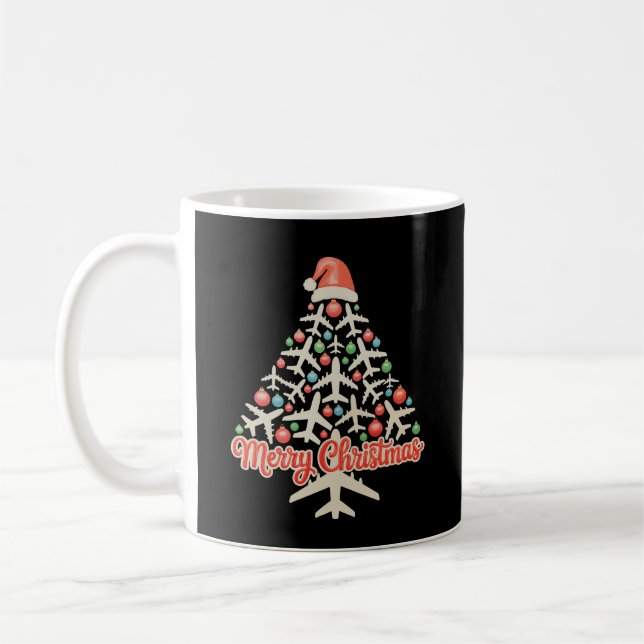 Aeroplane Christmas Tree Pilot Xmas Holiday Family Coffee Mug (Left)