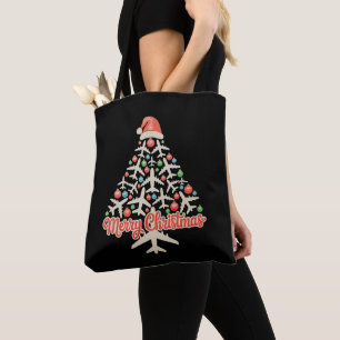 Aeroplane Christmas Tree Pilot Xmas Holiday Family Tote Bag