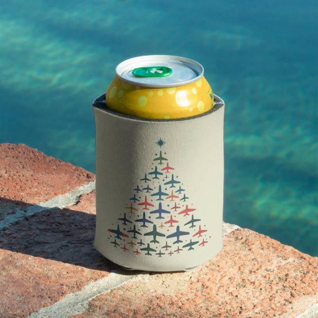 Aeroplane Christmas Tree Retro Pilot Flying Flight Can Cooler (In Situ Pool)