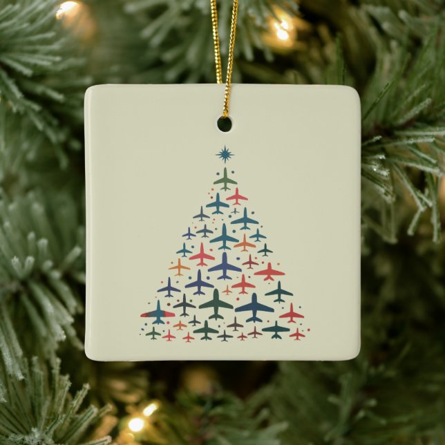 Aeroplane Christmas Tree Retro Pilot Flying Flight Ceramic Ornament (Tree)