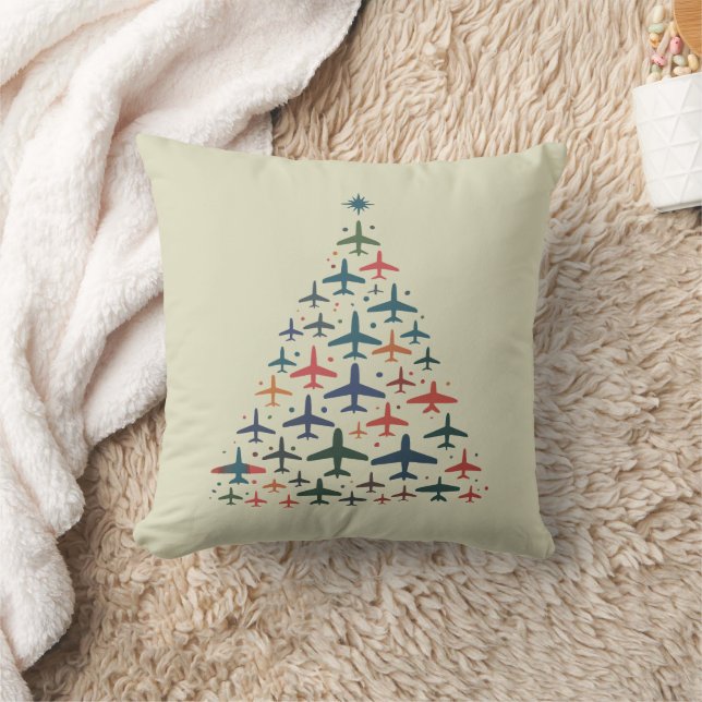 Aeroplane Christmas Tree Retro Pilot Flying Flight Cushion (Blanket)