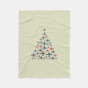 Aeroplane Christmas Tree Retro Pilot Flying Flight Fleece Blanket