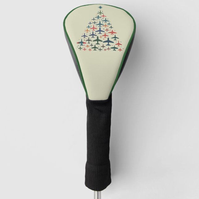 Aeroplane Christmas Tree Retro Pilot Flying Flight Golf Head Cover (Front)