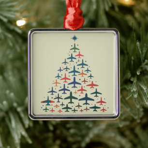 Aeroplane Christmas Tree Retro Pilot Flying Flight Metal Ornament