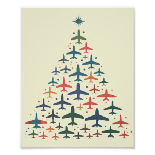 Aeroplane Christmas Tree Retro Pilot Flying Flight Photo Print