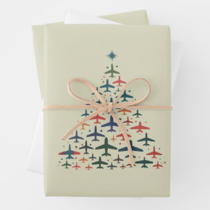 Aeroplane Christmas Tree Retro Pilot Flying Flight Wrapping Paper Sheet
