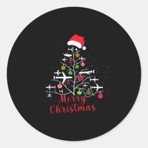 Aeroplane Christmas Tree Xmas For Men Women Youths Classic Round Sticker