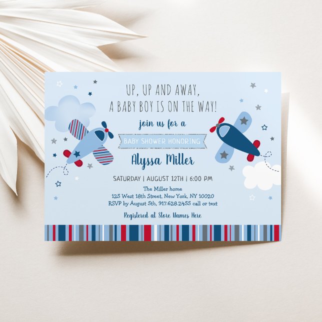 Aeroplane Clouds Boy Baby Shower Invitation (Creator Uploaded)