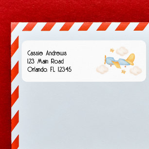 Aeroplane,Clouds & Stars,Blue,Baby Boy,Cute addres Return Address Label