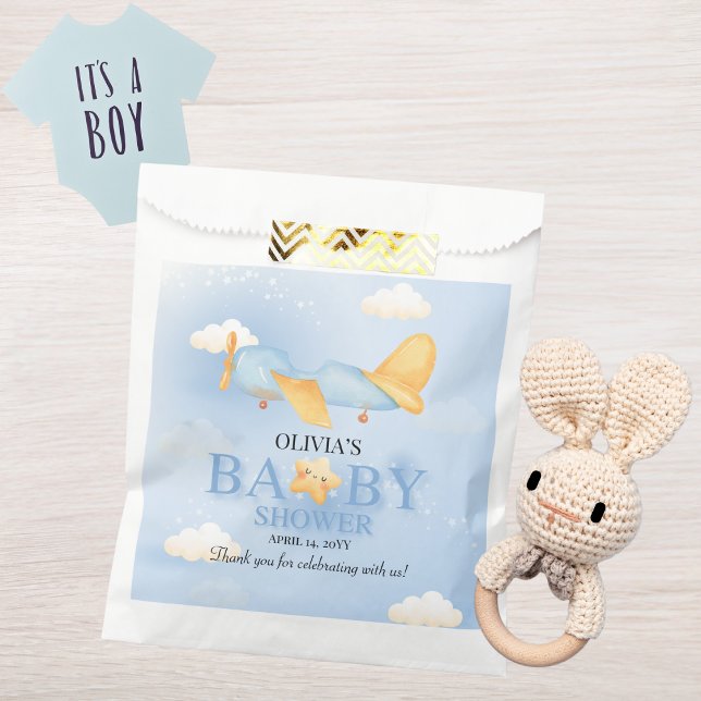 Aeroplane,Clouds & Stars, Blue, Baby Boy,Cute  Favour Bag (Creator Uploaded)