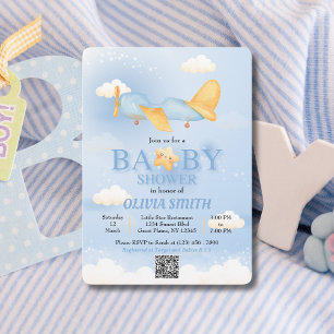 Aeroplane,Clouds & Stars, Blue, Baby Boy,Cute Invitation