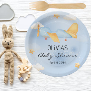 Aeroplane,Clouds & Stars, Blue, Baby Boy,Cute  Paper Plate