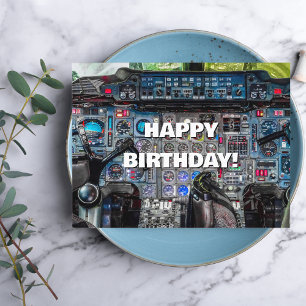 Aeroplane cockpit photo, Cool Fun Aviation Birthda Postcard