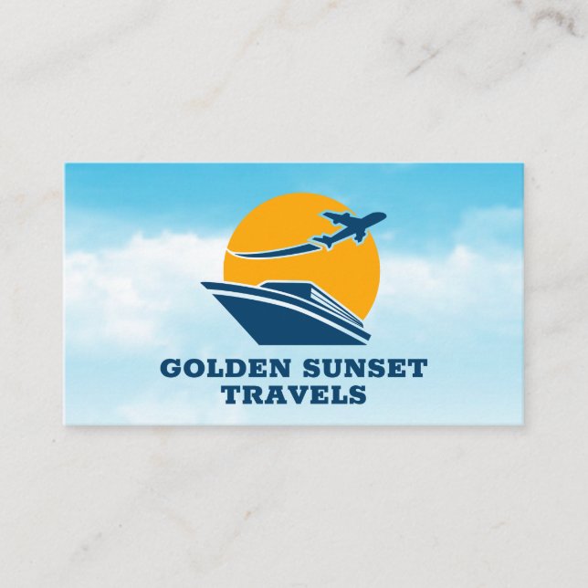 Aeroplane Cruise line Sunset Logo Business Card (Front)
