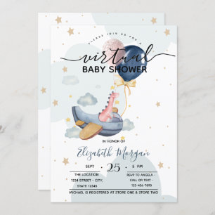 Aeroplane Dino Balloons Baby Shower  Invitation