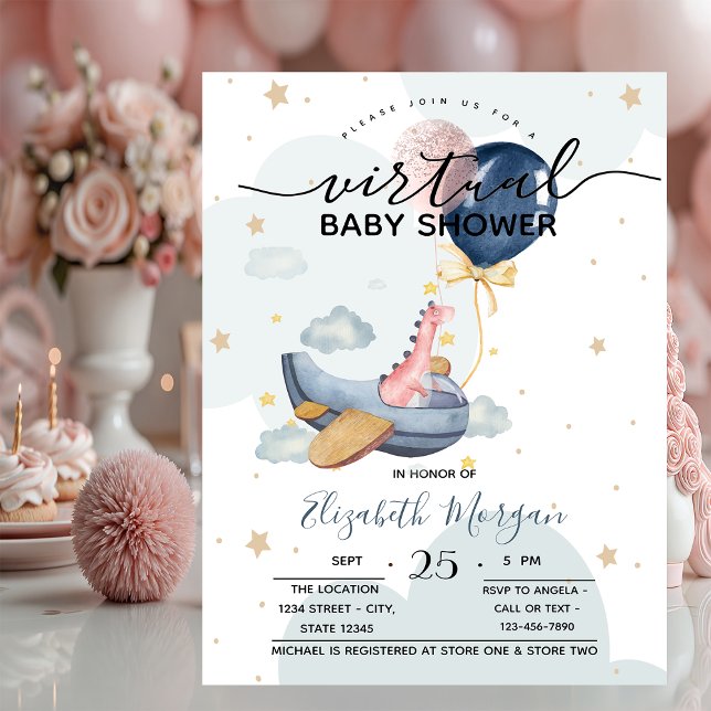 Aeroplane Dino Balloons Baby Shower  Invitation (Creator Uploaded)