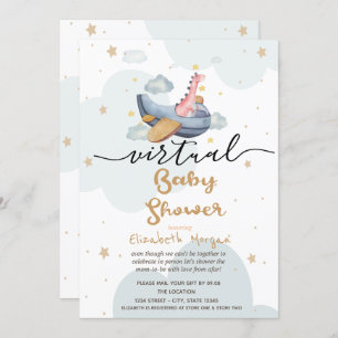 Aeroplane Dino Clouds Stars Virtual Baby Shower Invitation