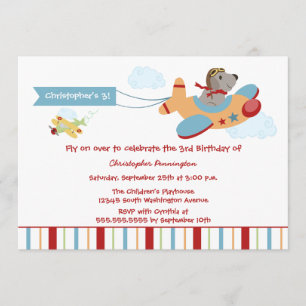 Aeroplane dog pilot boy's birthday party invitatio invitation