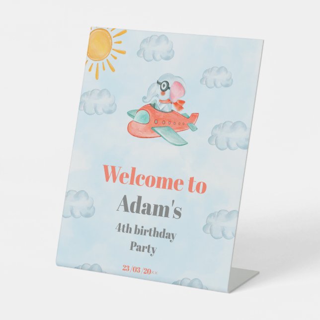 Aeroplane elephant pilot birthday Pedestal Sign (Front)