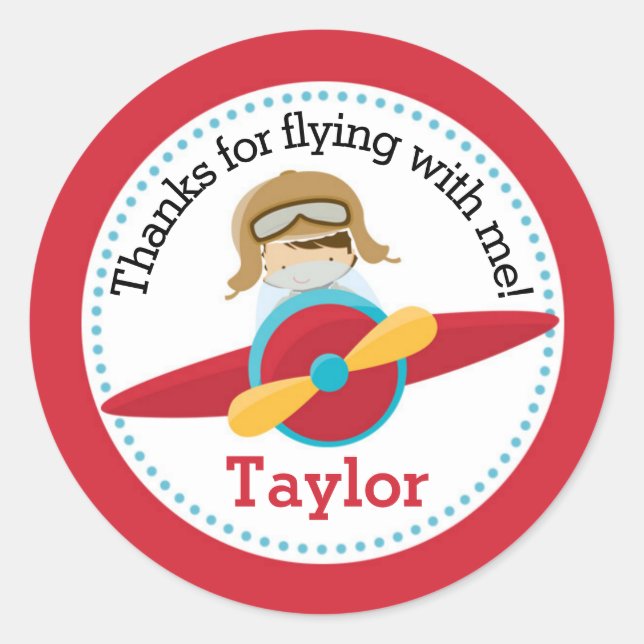 Aeroplane Favour Sticker (Boys Pilot Birthday Part (Front)