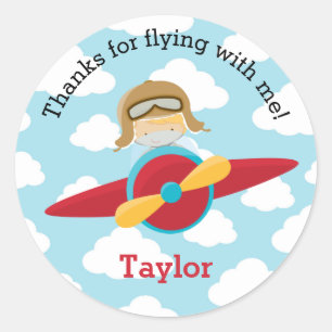 Aeroplane Favour Stickers Blonde Pilot Boy