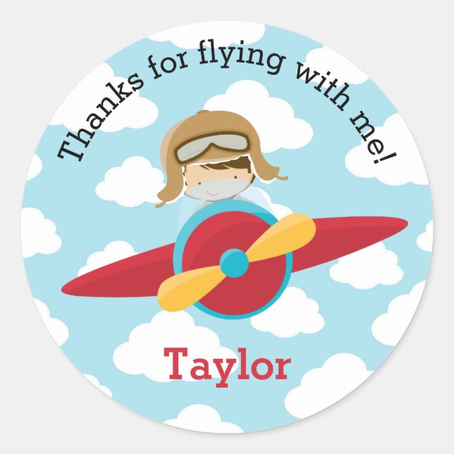 Aeroplane Favour Stickers Boys Pilot Birthday Part (Front)