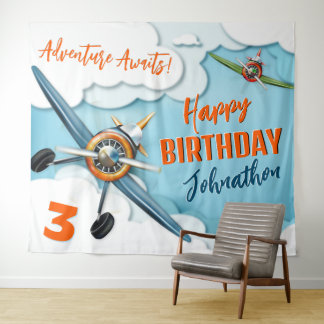 Aeroplane Fighter Pilot Boy Birthday Backdrop Tapestry