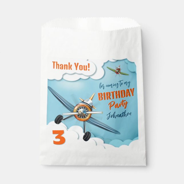 Aeroplane Fighter Pilot Boy Birthday Favour Bag (Front)