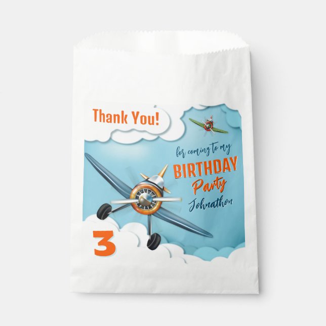 Aeroplane Fighter Pilot Boy Birthday Favour Bag (Front)