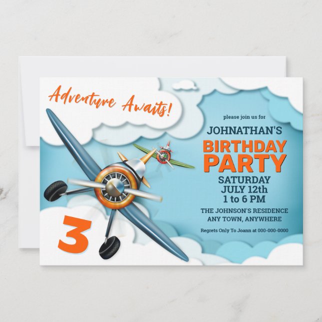 Aeroplane Fighter Pilot Boy Birthday Invitation (Front)
