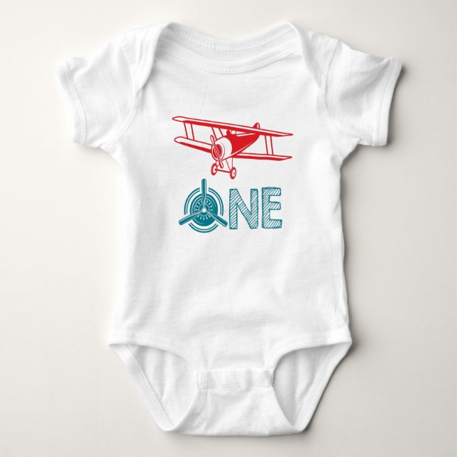 Aeroplane First Birthday Baby Bodysuit (Front)