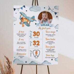Aeroplane First Birthday Photo Milestone Poster