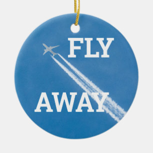 Aeroplane fly in the blue sky ceramic ornament